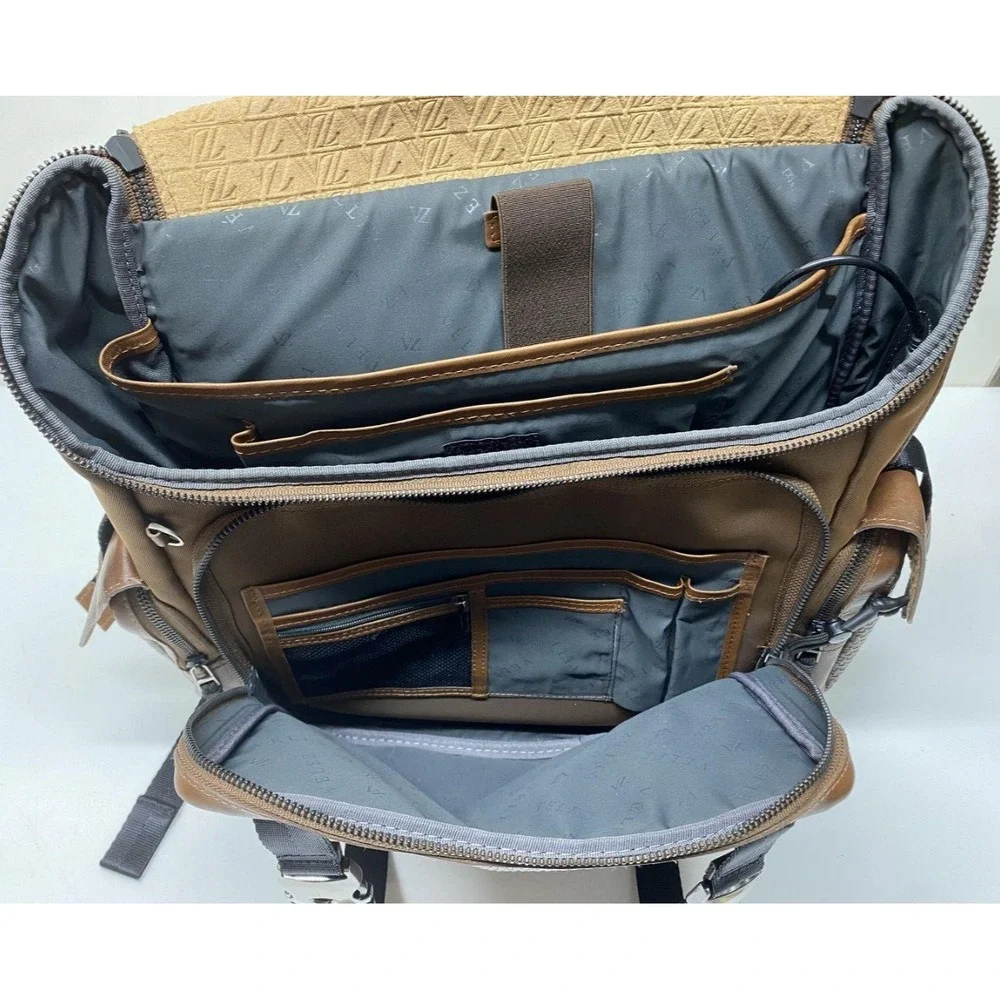 Velez Artisan Designer Leather Backpack Knapsack Brown Woven Accent Travel Bag
